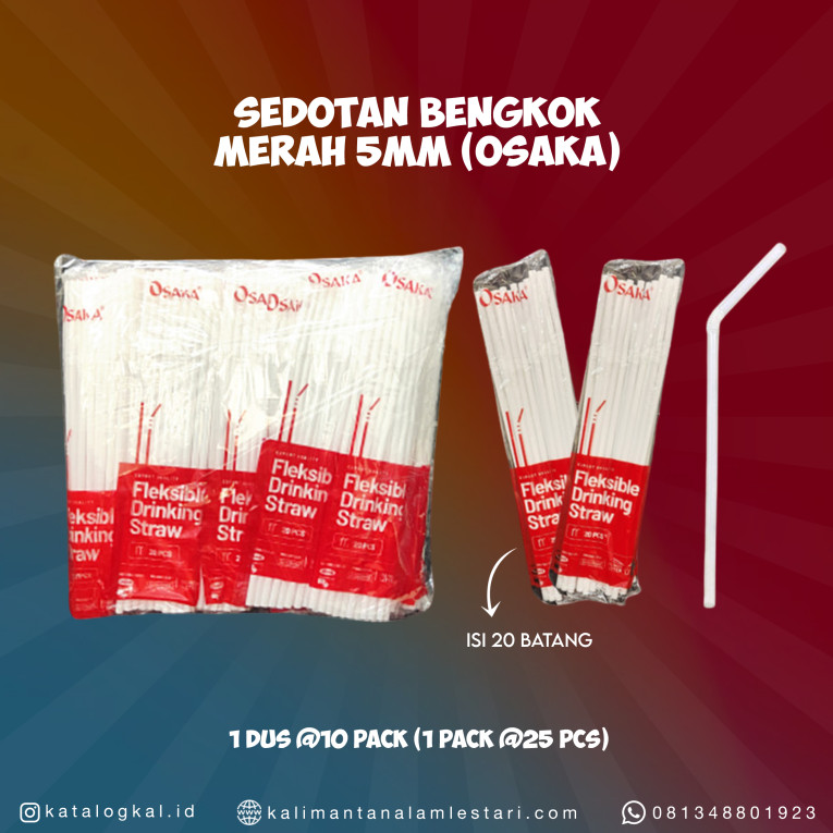 [Osaka] - Sedotan Bengkok Merah 5mm