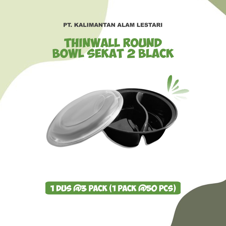 [Best Fresh] - Thinwall Round Bowl Sekat 2 Black